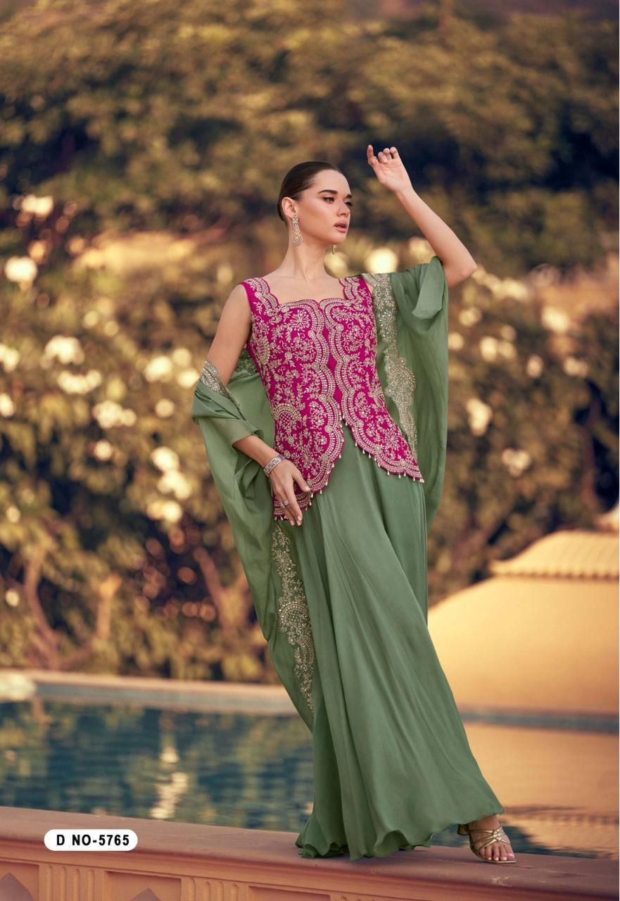 Aarshi Fashions Pink Chinon Wedding Gowns | Grocsy