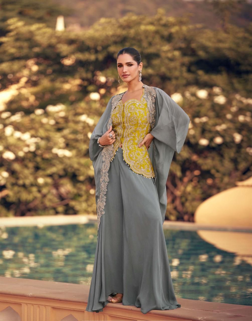 Aarshi Fashions Yellow Chinon Wedding Gowns | Grocsy