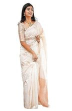Vamika Weaving Banarasi Jacquard white Kanjivaram Saree | Grocsy