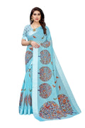 Vamika Linen Satin Border Sky Blue Bollywood Style Saree | Grocsy