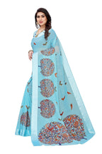 Vamika Linen Satin Border Sky Blue Bollywood Style Saree | Grocsy