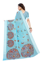 Vamika Linen Satin Border Sky Blue Bollywood Style Saree | Grocsy