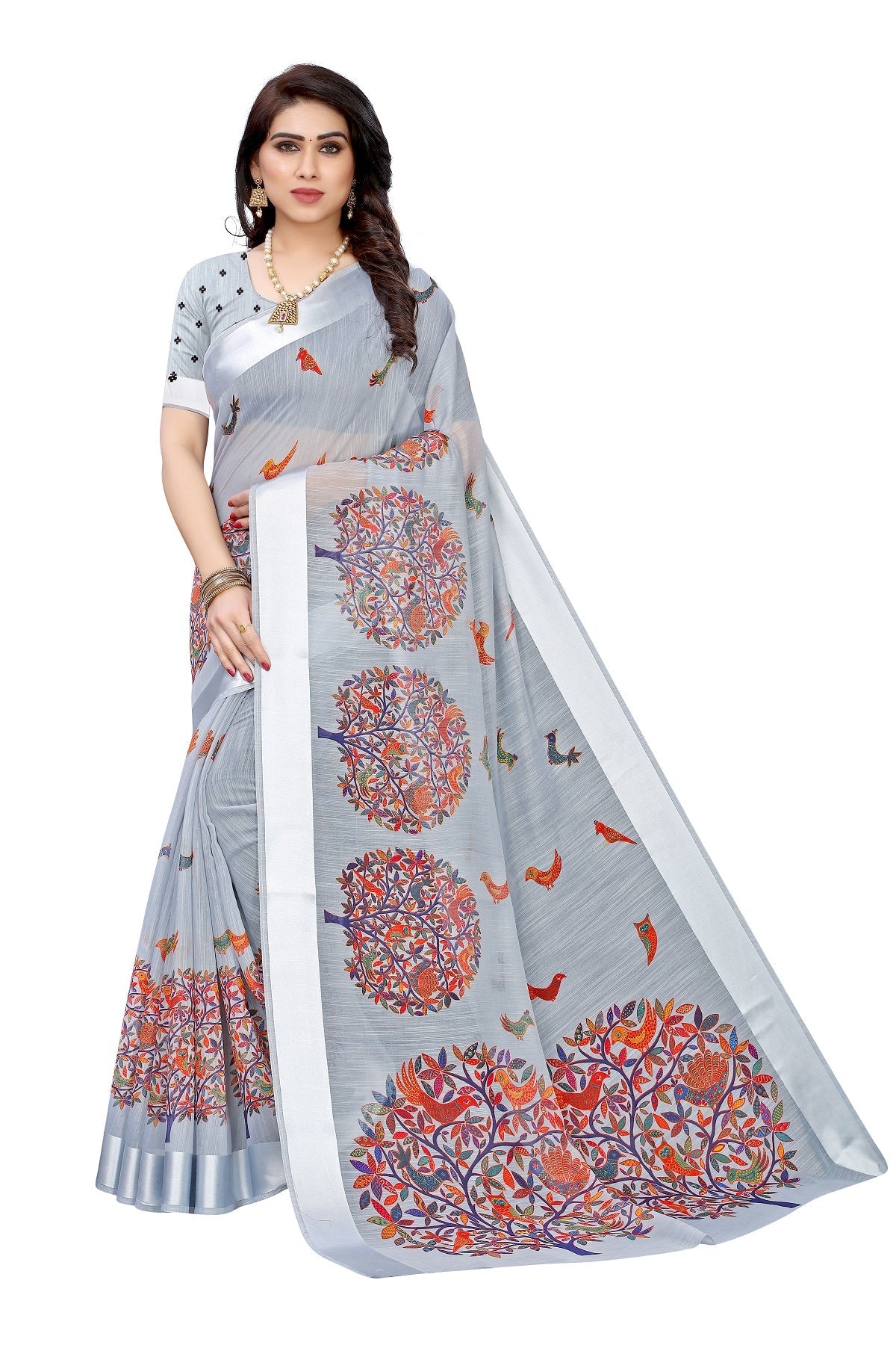 Vamika Linen Satin Border Grey Bollywood Style Saree | Grocsy