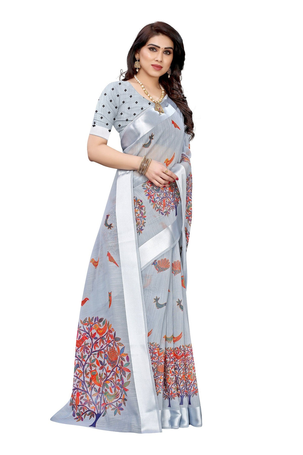 Vamika Linen Satin Border Grey Bollywood Style Saree | Grocsy