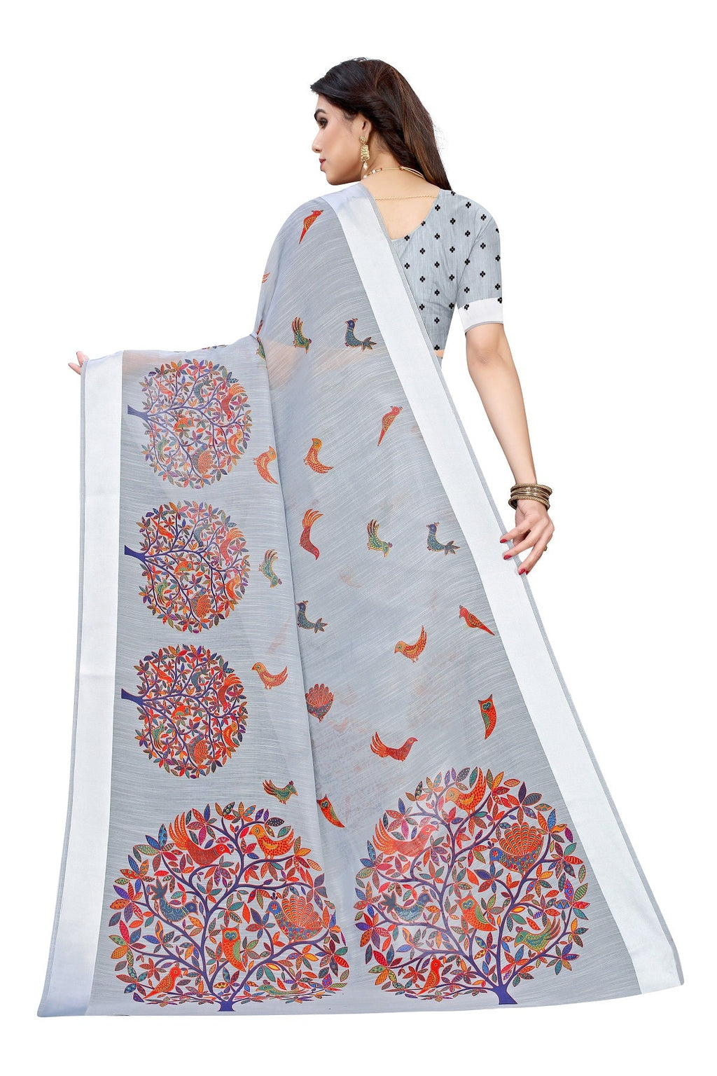 Vamika Linen Satin Border Grey Bollywood Style Saree | Grocsy