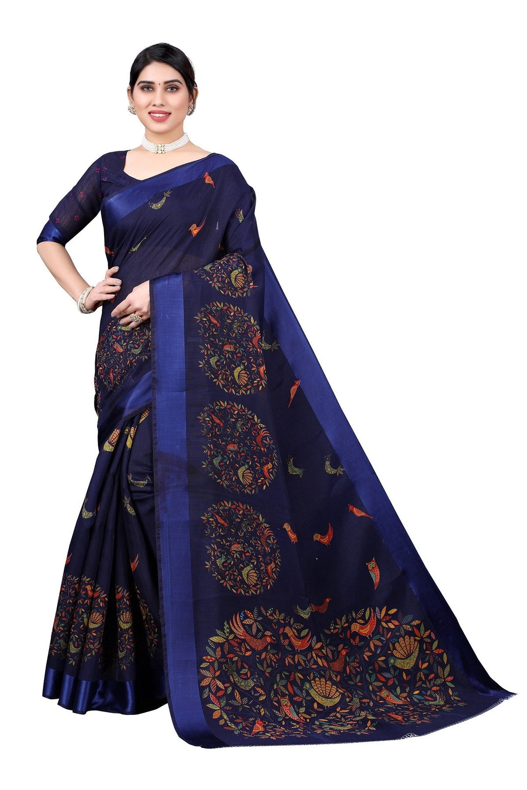 Vamika Linen Satin Border Navy Bollywood Style Saree | Grocsy