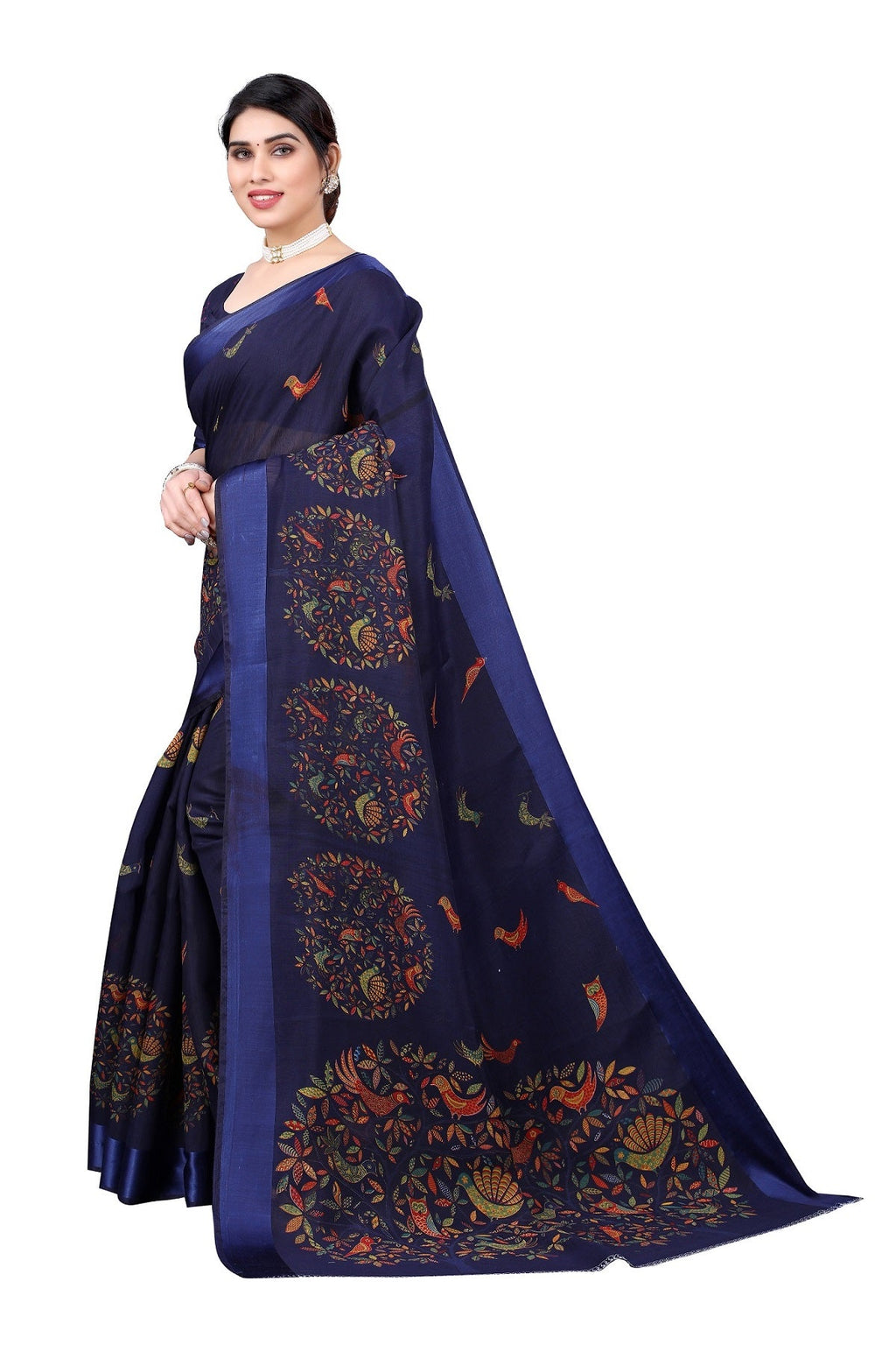 Vamika Linen Satin Border Navy Bollywood Style Saree | Grocsy