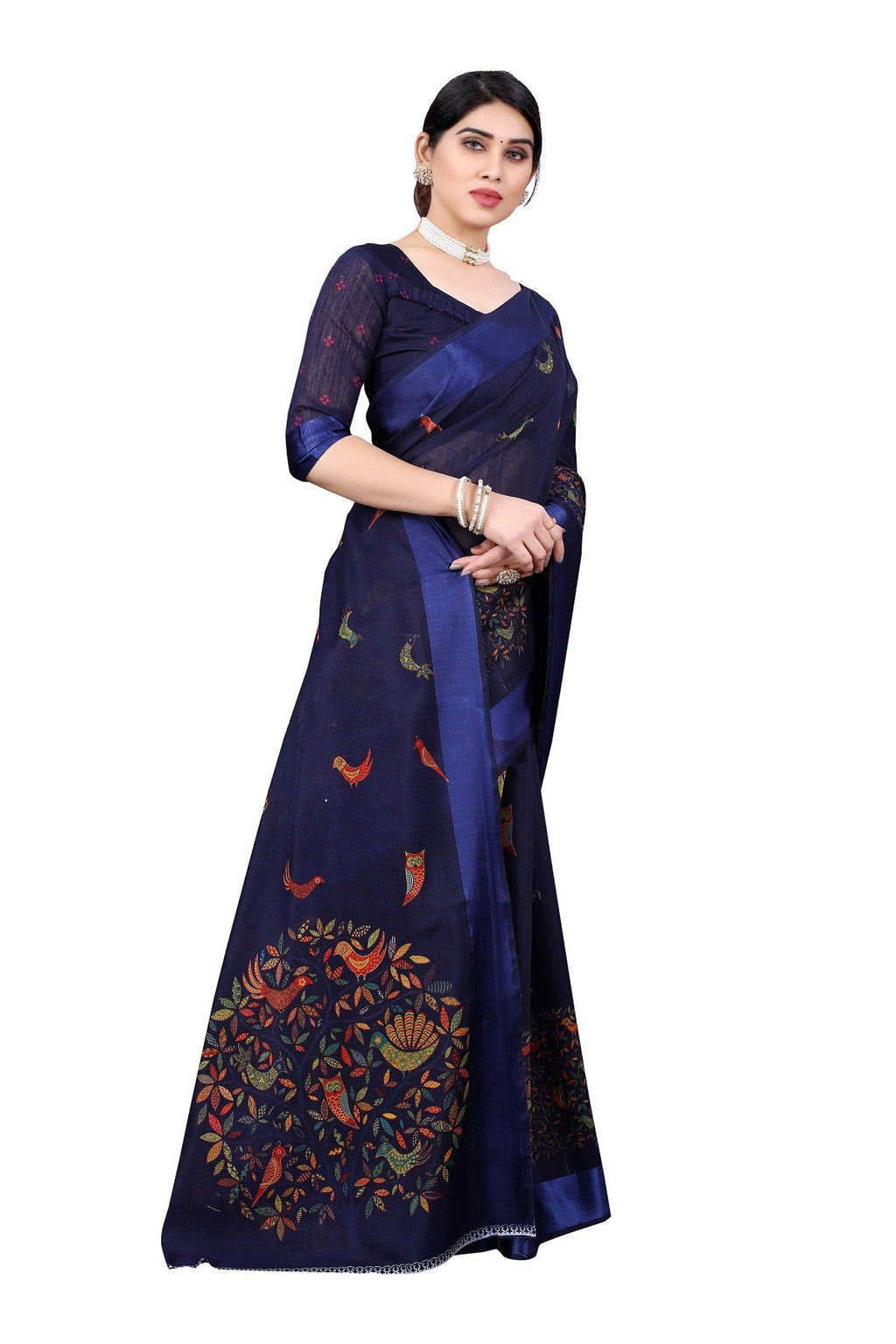 Vamika Linen Satin Border Navy Bollywood Style Saree | Grocsy