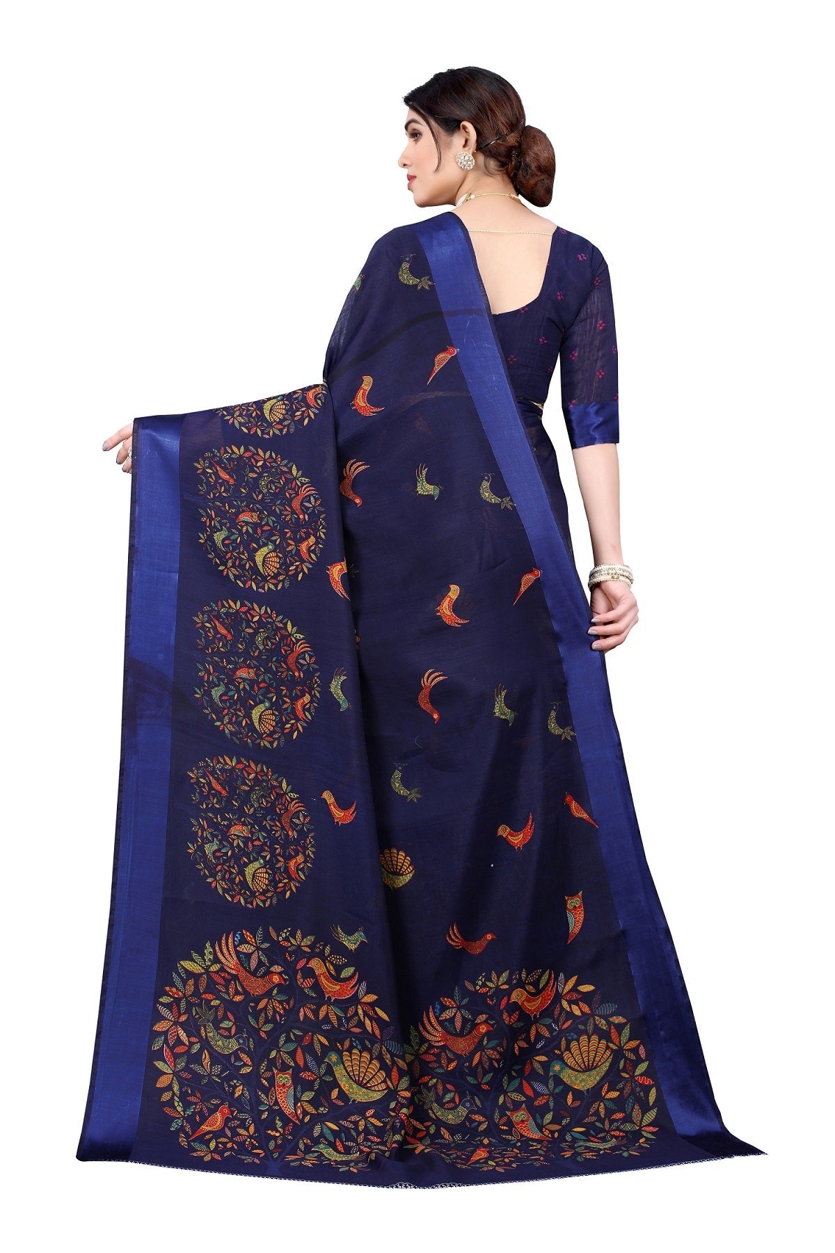 Vamika Linen Satin Border Navy Bollywood Style Saree | Grocsy