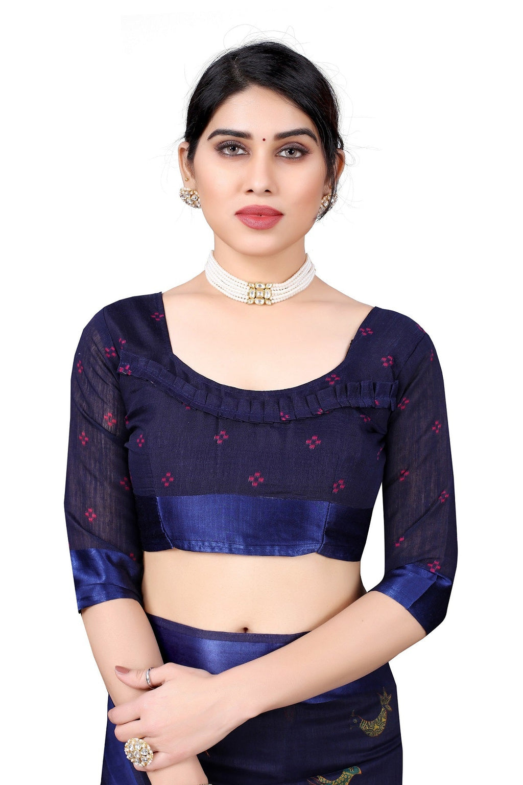 Vamika Linen Satin Border Navy Bollywood Style Saree | Grocsy