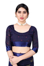 Vamika Linen Satin Border Navy Bollywood Style Saree | Grocsy