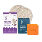 Bake Tan Removal Exfoliating Bath Kit - 100% Ramie Plant Fibre Gloves + Kojic Acid Soap (2 Pcs) with Scrub Treatment | Grocsy