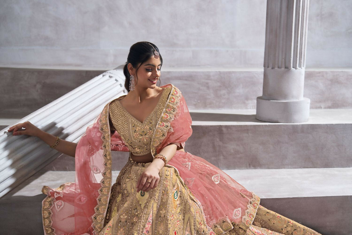 Kesar Fab Light-Baby-Pink Banarasi Silk Hand_Woven Lehenga | Grocsy