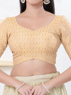 Joban Fashion Light-Gold Tissue Elbow Sleeveless Back Open Blouse | Grocsy