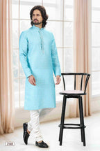 Raivat Ethnic Cotton Thread Work Kurta Pajama In Sky Blue Colour | Grocsy