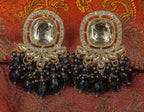 Jewel City Traditional Gold-Plated Kundan Earrings with Blue Beads – Handcrafted Ethnic Dangler Jewelry – Wedding & Party Wear | Grocsy