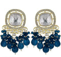 Jewel City Traditional Gold-Plated Kundan Earrings with Blue Beads – Handcrafted Ethnic Dangler Jewelry – Wedding & Party Wear | Grocsy