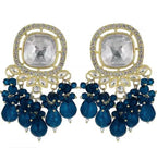 Jewel City Traditional Gold-Plated Kundan Earrings with Blue Beads – Handcrafted Ethnic Dangler Jewelry – Wedding & Party Wear | Grocsy