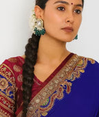 Jewel City Traditional Gold-Plated Kundan Earrings with Blue Beads – Handcrafted Ethnic Dangler Jewelry – Wedding & Party Wear | Grocsy