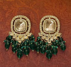 Jewel City Traditional Gold-Plated Kundan Earrings with Blue Beads – Handcrafted Ethnic Dangler Jewelry – Wedding & Party Wear | Grocsy