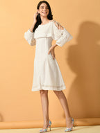 Myshka Women's White Fit and Flare Party Dress | Grocsy