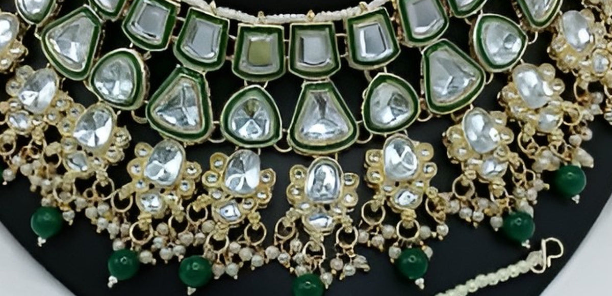 Jewel City Kundan Choker Set with Pearl Tassels - Premium Glass Cut Stone Wedding Collection | Grocsy