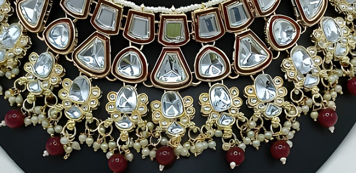 Jewel City Kundan Choker Set with Pearl Tassels - Premium Glass Cut Stone Wedding Collection | Grocsy