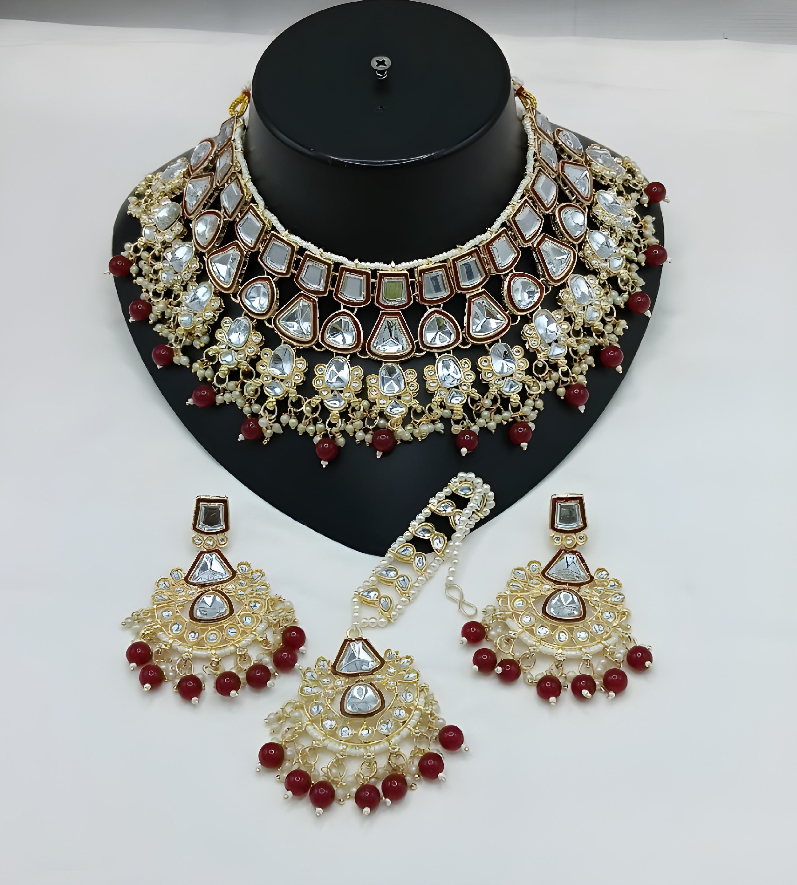 Jewel City Kundan Choker Set with Pearl Tassels - Premium Glass Cut Stone Wedding Collection | Grocsy
