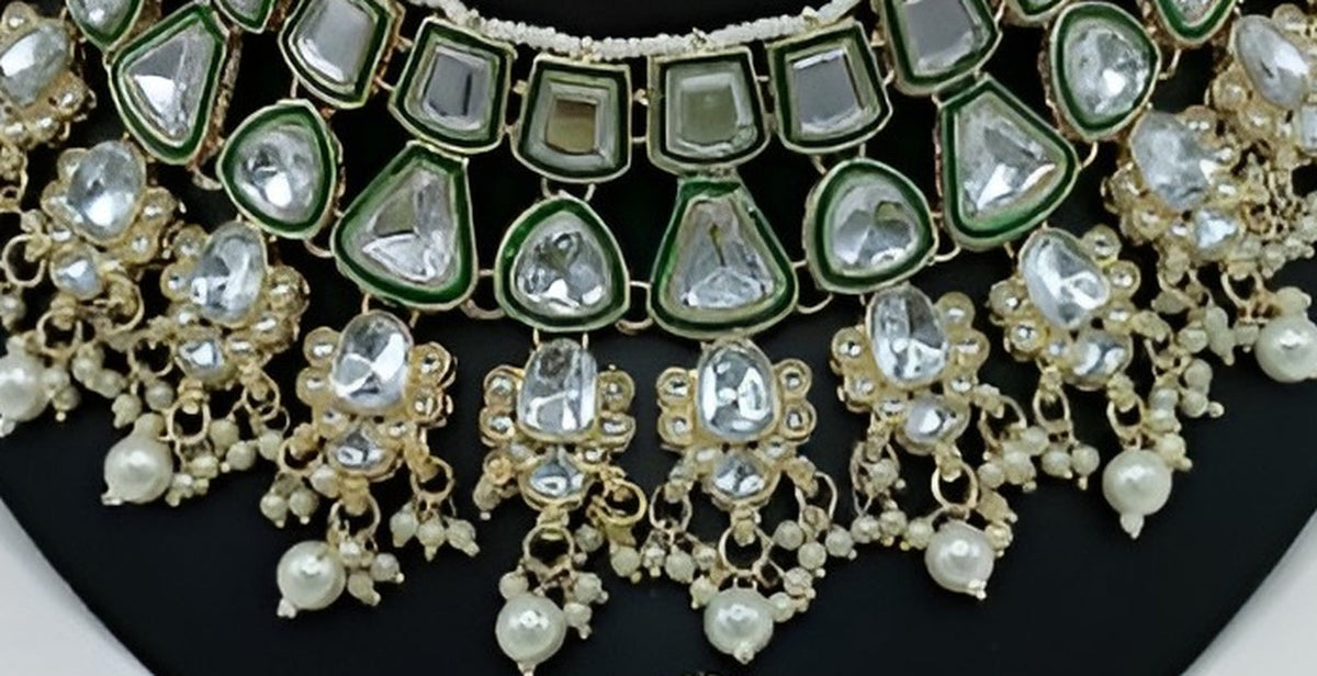 Jewel City Kundan Choker Set with Pearl Tassels - Premium Glass Cut Stone Wedding Collection | Grocsy