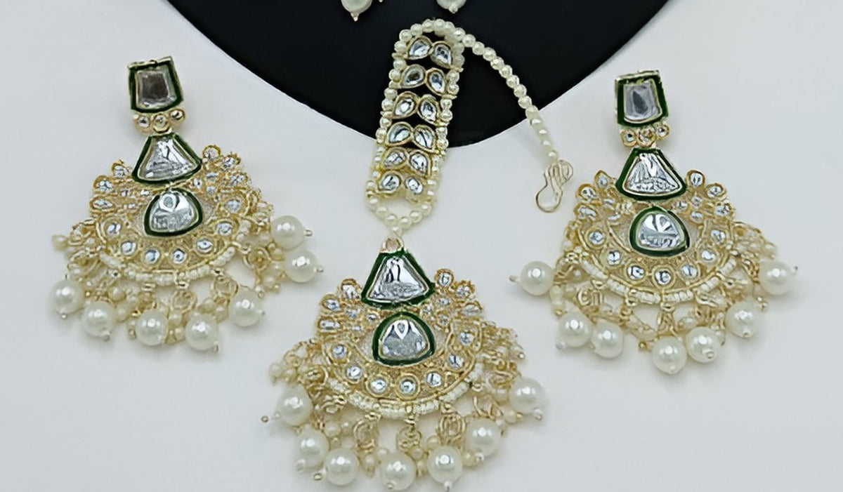 Jewel City Kundan Choker Set with Pearl Tassels - Premium Glass Cut Stone Wedding Collection | Grocsy