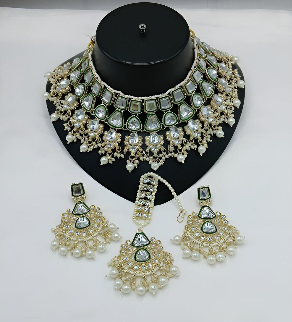 Jewel City Kundan Choker Set with Pearl Tassels - Premium Glass Cut Stone Wedding Collection | Grocsy