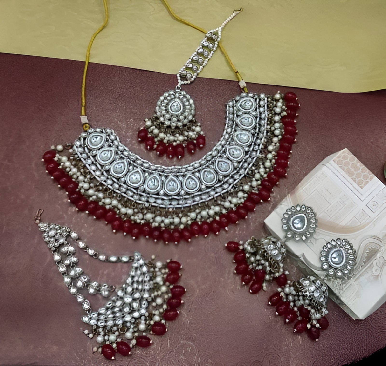 Jewel City Kundan Choker Necklace Set with Tikka, Earrings & Passa - Handcrafted Traditional Wedding Jewelry Collection | Grocsy