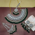 Jewel City Green Kundan Choker Necklace Set with Tikka, Earrings & Passa - Handcrafted Traditional Wedding Jewelry Collection | Grocsy