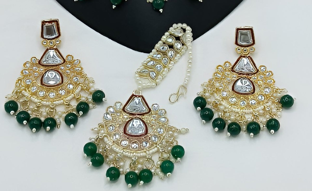 Jewel City Kundan Choker Set with Pearl Tassels - Premium Glass Cut Stone Wedding Collection | Grocsy