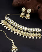Jewel City Elegant Pearl Choker Necklace Set with Maang Tikka and Jhumka Earrings - Traditional Indian Bridal Jewelry Collection | Grocsy