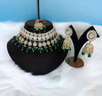 Jewel City Elegant Pearl Choker Necklace Set with Maang Tikka and Jhumka Earrings - Traditional Indian Bridal Jewelry Collection | Grocsy