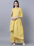 Myshka Women Yellow Floral Pure Cotton Kurti with Palazzos With Dupatta | Grocsy