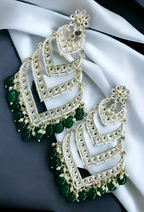 Jewel City Elegant Layered Kundan Pearl Earrings - Handcrafted Multi-Tier Chandbali Jhumkas - Bridal Wedding Statement Jewelry | Grocsy