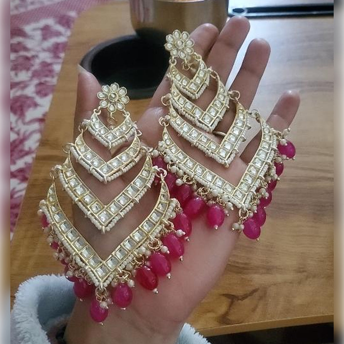Jewel City Elegant Layered Kundan Pearl Earrings - Handcrafted Multi-Tier Chandbali Jhumkas - Bridal Wedding Statement Jewelry | Grocsy