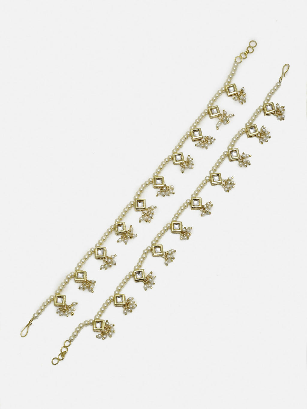 White Gold-Toned Plated Kundan Anklets Set Of 2 - Ruby Raang | Grocsy