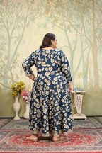 Jyoti Fashion Women's Navy Blue Rayon Floral Print with Sequins Designer Anarkali Set | Grocsy