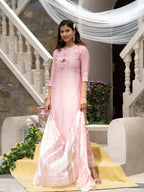 Pink Roman Silk Plain Kurta with Pant & Dupatta - Disha | Grocsy