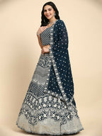 Blue Georgette Thread Embroidered Lehenga Choli with Dupatta - Tanya | Grocsy