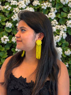 Inhanns Handmade Crystal Waterfall Earrings - Long - Yellow | Grocsy