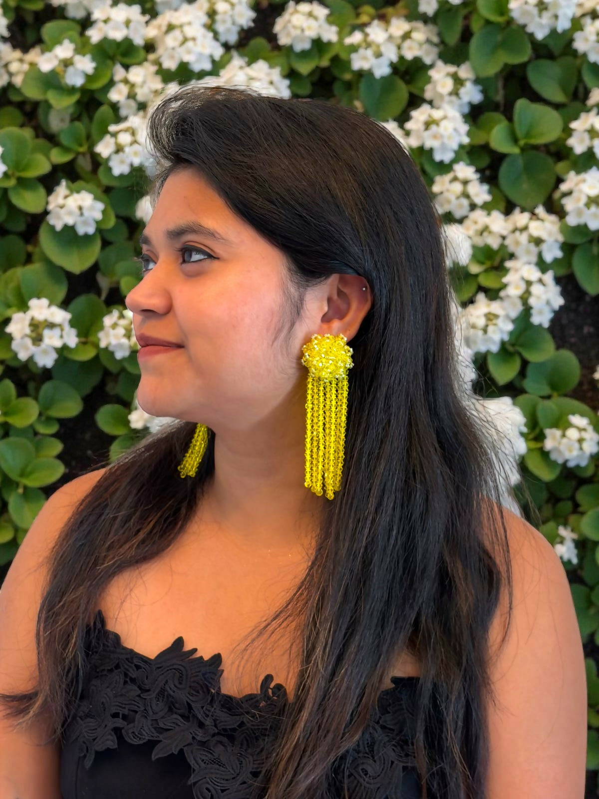 Inhanns Handmade Crystal Waterfall Earrings - Long - Yellow | Grocsy