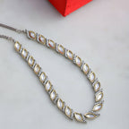 Leaf Shaped Neckpiece in Dual Tone Kundan and American Diamonds (Silver) - Ruby Raang | Grocsy