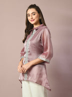 Myshka Women's Brown Solid Longline Party Tunic | Grocsy