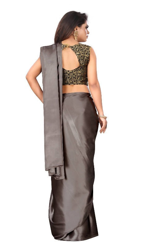 Vamika Grey Satin Designer Saree (PAVITRA GREY) | Grocsy