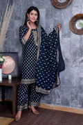 Vamika Navy Blue Gota Patti Work Rayon Party And Casual Wear Kurta Set | Grocsy