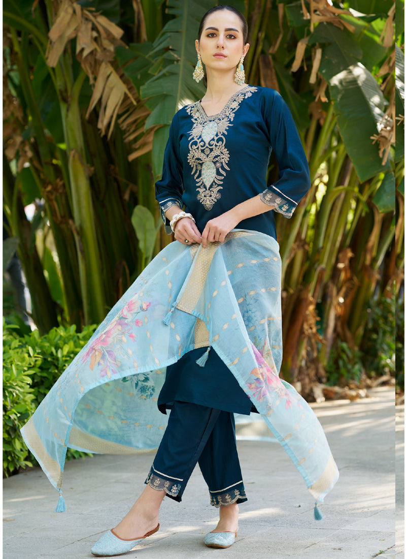 Vegaa Fashion Royal Blue Viscose Rayon Embroidered Salwar Suit | Grocsy